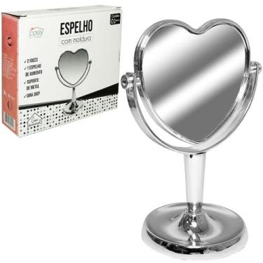 Imagem de Espelho de mesa coraçao dupla face com pedestal e aumento de plastico 