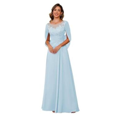 Imagem de Vestido RUMUGUYA Mãe da Noiva Sky Blue Chiffon A Line