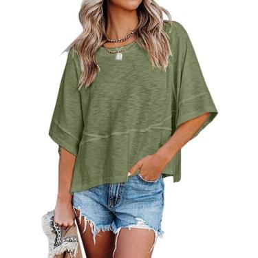 Imagem de Camiseta feminina Sherosa de algodão folgada, verde militar, tamanho M
