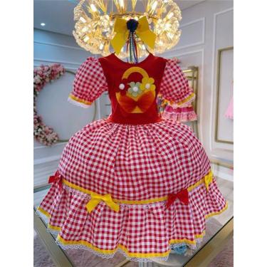 Imagem de Fantasia Infantil Junina Vermelha Xadrez Colorida para Festas - Fabulo
