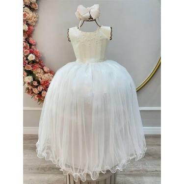 Imagem de Vestido Infantil Damas de Honra Longo Marfim Claro com Pérolas - Fabul