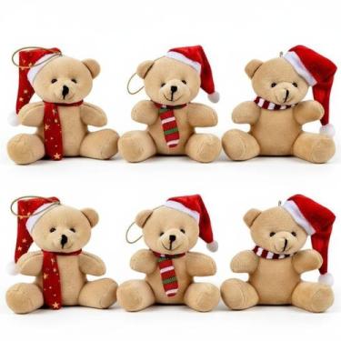 Imagem de Kit 6 Ursinho Natalino Enfeite Arvore de Natal Pelúcia 12cm - MultiA