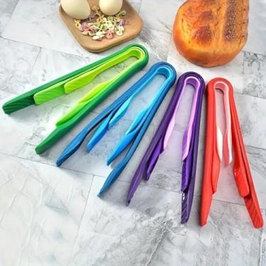 Imagem de Conjunto de 3 pinças antiderrapantes para alimentos – Pinças de plástico coloridas, ideal para servir pão, salada e bolo - Roxo