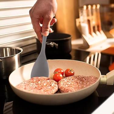 Imagem de Colher de espátula de silicone flexível para cozinhar, servir, misturar, raspar alimentos em panelas antiaderentes (cinza)