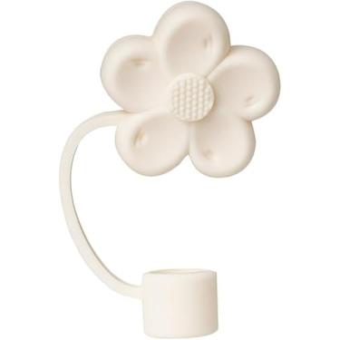 Imagem de Capa de palha de silicone para Stanley Cup 40 e 76 ml, capa de palha de flor fofa para copos de 1,134 g, topo de palha reutilizável para copos de 10 mm (bege)