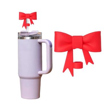 Imagem de Linda capa de canudo com laço adorável para copo Stanley com pontas de canudo reutilizável para canudos de 1 cm, acessórios de copo de silicone (vermelho)