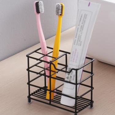 Imagem de Organizador de banheiro de aço inoxidável 304: suporte durável para escova de dentes e pasta de dente, acessórios de banheiro antiferrugem e economia de espaço em preto elegante