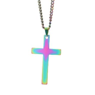 Imagem de Colares de cruz para homens, aço inoxidável, simples, cruz, fé, prata, preto, dourado, colorido, Medium, Aço inoxidável, Sem Pedra Preciosa