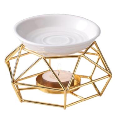 Imagem de zaoalife Queimador de óleo essencial de cerâmica, aquecedor de cera de chá leve, aquecedor de fragrância de vela de cerâmica, cera de aromaterapia, queimador de azeda, decoração de casa (ouro)