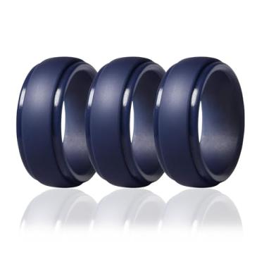 Imagem de 3 alianças de casamento de silicone para homens, alianças de casamento de borracha de 8 mm de largura e 2,5 mm de espessura para ele, anéis de silicone flexíveis para academia, atividades ao ar livre