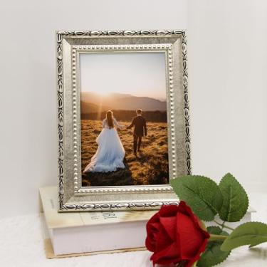 Imagem de Porta-retrato de 5 x 7 pode exibir foto horizontal e vertical para exibição de parede e mesa, prata