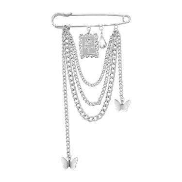 Imagem de Broche de segurança com correntes penduradas, pingentes decorativos punk gótico, broches, broche para suéter, vestido, saia, alfinetes, alfinetes, emo, Small, Metal, Sem Pedra Preciosa