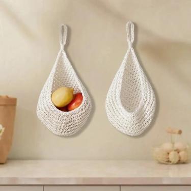 Imagem de Cesta de frutas pendurada na cozinha, cesta de cebola para despensa, vegetais e frutas para batata (branco-esbranquiçado)