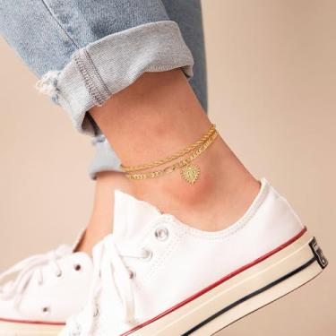 Imagem de Pulseiras de tornozelo douradas presentes para mulheres – Tornozeleira com letra A-Z preenchida com letra A-Z delicada em camadas hipoalergênicas – Joia artesanal para pés de verão, 7, Latão, Sem