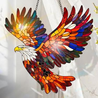 Imagem de Apanhador solar de acrílico colorido, decoração de janela suspensa de águia com design de vitral impresso, apanhador de sol, arte de parede de arco-íris, ornamentos de Natal para uso interno e externo