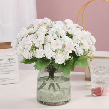 Imagem de 1 enfeite decorativo de flor de seda artificial de begônia para encher vasos de mesa em casa, estilo interior (branco)