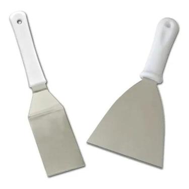 Imagem de Kit 2 Espátulas Curva 26Cm + Reta 25Cm Chapeira Lanche Chapa
