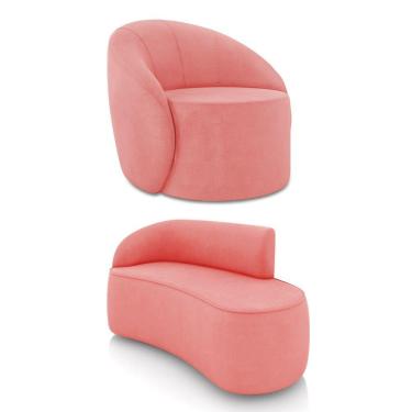 Imagem de Sofá 2 Lugares Orgânico 140cm Morgan E Poltrona Lua Suede Rosê D03 - D'rossi