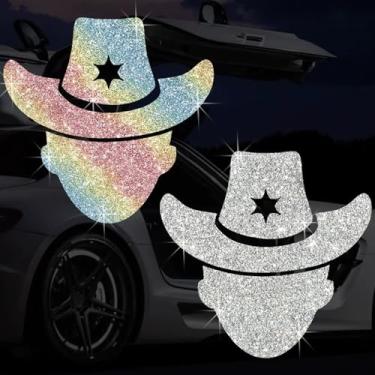 Imagem de Adesivo decalque de chapéu de cowboy brilhante vinil impermeável fácil de aplicar para carro laptop parede janela para-choque (branco + colorido)