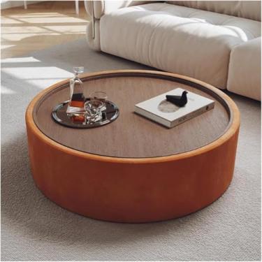 Imagem de Mesa De Café Redonda Com Armazenamento Mesa De Centro Baixa Moderna De Meados Do Século Mesa De Chá De Nogueira Preta Com Tampo De Nogueira Para Casa Espaço Pequeno Sala De Estar, Orange