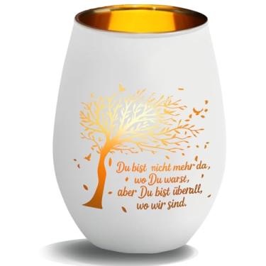 Imagem de CREATCABIN Vidro de lanterna com dizeres para mulheres luzes de luto Trauer com suporte de luz de chá gravada para presentes funerários em memorial de túmulo 8 x 11 cm