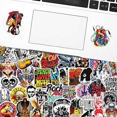 Imagem de Pacote de adesivos de vinil e guitarra, 50 peças, coleção temática de música rock para garrafas de água, laptops, capas de telefone, álbuns de recortes (série de discos e guitarras)