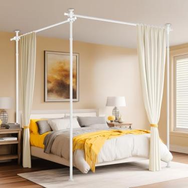 Imagem de Divisor de sala sem perfuração, varão de cortina, divisória de parede para separação de ambiente (H)43-120 × (L) 183-508 cm ajustável, separador de espaço para serviço pesado independente, cortinas