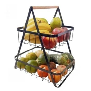 Imagem de Fruteira de Mesa Média Premium Cesta Frutas de Mesa 33cm Aramado 2 Andares e 3 Andares Organizador Multiuso(Fruteira- 2Andares-A//30x33cm)