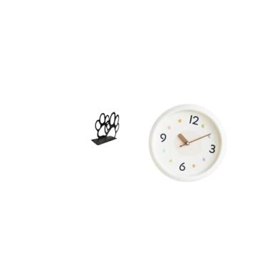 Imagem de Fenteer Porta-guardanapos de Ferro, Porta-contas Multiuso, Relógio de Parede Moderno com Estampa de Pata de Cachorro, Redondo, Silencioso, com Números Grandes