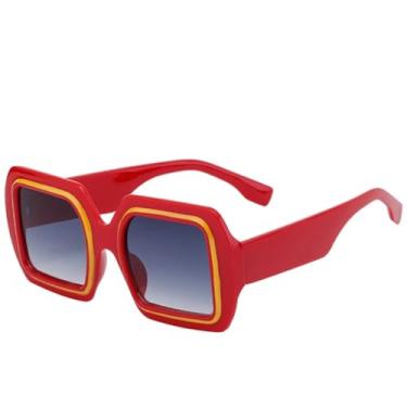 Imagem de JRLLFD Óculos de sol femininos de luxo, armação grande, moda masculina, para dirigir ao ar livre, UV400 (vermelho, gradiente, cinza)