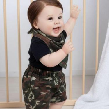 Imagem de Bebê Reborn Menino Realista Sorrindo Corpo Tecido Enxoval - Mundo Azul