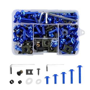 Imagem de Alieemo Kit de parafusos de carenagem de motocicleta de 177 peças, conjunto de clipes de porca de parafusos de fixação M5 M6, parafusos de para-brisa de motocicleta de alumínio, kits de montagem