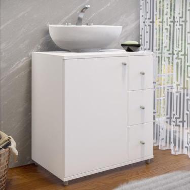 Imagem de Armário de Banheiro Dover 1 Porta 3 Gavetas Branco Bp - Pnr Móveis, Br