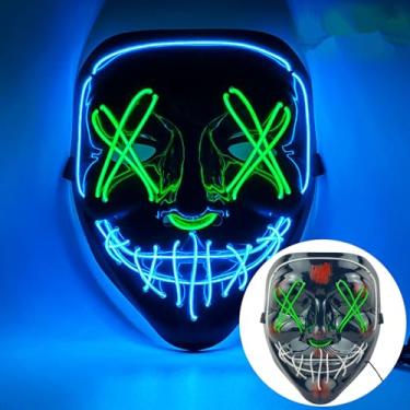Imagem de SHANJIA Máscara de Halloween, máscara iluminada, crânio assustador com iluminação LED para festival de Halloween, cosplay, baile de máscaras, festa de carnaval (estilo 1)