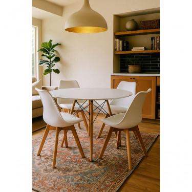 Imagem de Conjunto Mesa De Jantar Sala Cozinha Elegante Eiffel 90cm Mdf Branca Com 04 Cadeiras Leda Elegance Branca