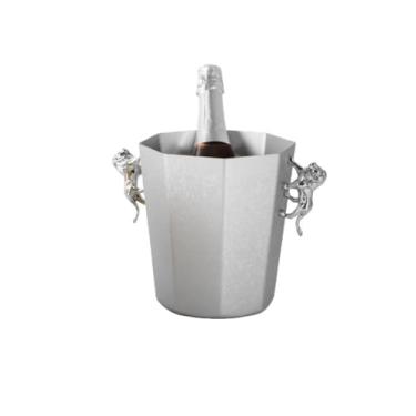 Imagem de Balde de gelo de aço inoxidável bicamada preservação do calor isolamento frio bonito KTV champanhe vinho tinto cerveja gelo bloco de gelo balde comercial (prata)