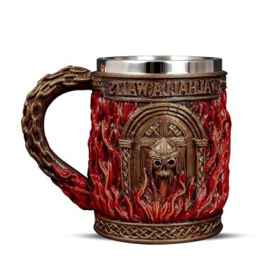 Imagem de Caneca Viking feita à mão Glory - Caneca de cerveja Valhalla Gate de 590 ml - Copo de mitologia nórdica novidade de aço inoxidável 304 - Decoração de tanque de pirata celta medieval presentes viking