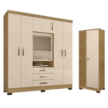 Imagem de Guarda Roupa Casal Imperial Com Armário Multiuso Versátile Carvalho Americano Off White – Incorplac