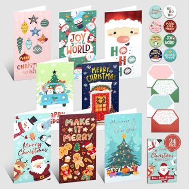 Imagem de Decorably Pacote com 24 cartões de dinheiro de Natal de 8,9 x 16,5 cm com envelopes e adesivos - 8 cartões de Natal com desenhos festivos para dinheiro ou vale-presente, com mensagem impressa dentro
