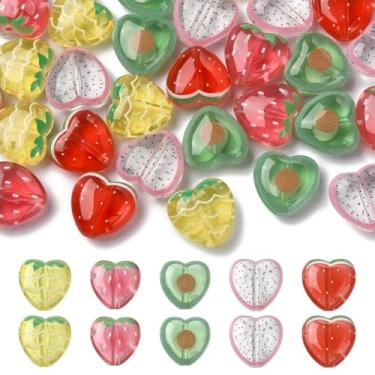 Imagem de UR URLIFEHALL 30 peças, 5 cores, contas de acrílico de frutas, formato de coração, morango, abacaxi, melancia, para fazer você mesmo, pulseira, colar, bijuteria