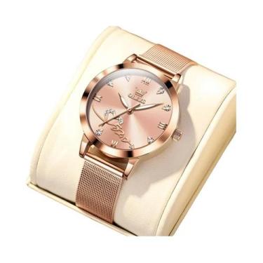 Imagem de Relógio Feminino De Quartzo Luminosa À Prova d'Água Ouro Rosa OLEVS 55