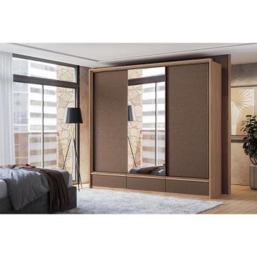Imagem de Guarda Roupa Casal 3 Portas De Correr (1 C/ Espelho) E 5 Gavetas Milan Wood/terracota - Santos Andirá