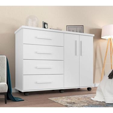Imagem de Cômoda Geval Encanto Com 04 Gavetas 02 Portas E Rodízios - Branco - Cor: Branco