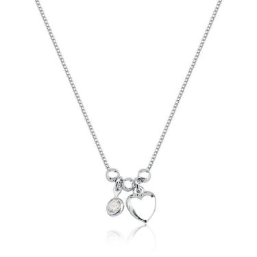 Imagem de Colar Bolas 3mm Coração E Ponto De Luz Prata 925
