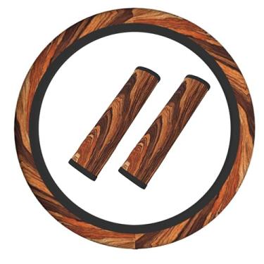 Imagem de Capa de volante de madeira elástica antiderrapante para volante de carro com cinto de segurança almofada de ombro para mulheres e homens