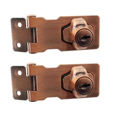 Imagem de Lamvbls 2 peças de trava de ferrolho com chave de 6 cm para armários e portas pequenas, design de botão giratório, travas de segurança de metal - Bronze vermelho