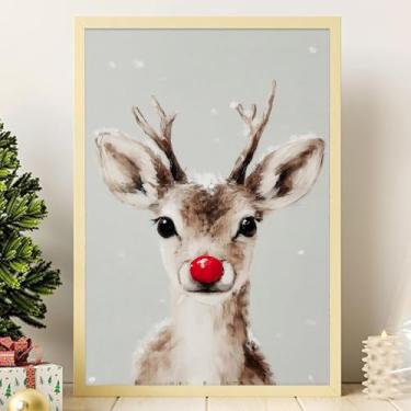 Imagem de Arte de parede de retrato de veado pintura de rena de férias impressão de veado natal imagem de animal engraçada arte de parede em tela estética de natal impressão de veados fofos impressão de pôster