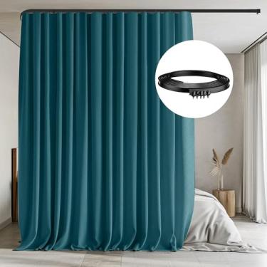 Imagem de Cortinas divisórias de quarto com conjunto de trilhos de teto flexíveis, cortina blecaute para montagem no teto, cortina de privacidade, divisores de quarto, varão de cortina de teto (azul azul