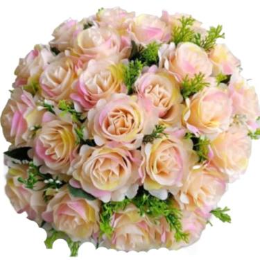 Imagem de Buquê de rosas com folhagem - Arranjo Floral Decorativo para Mesa, Sala de Estar, Eventos e Presentes - Beleza Eterna e Realista(Creme claro,2 Unidade)