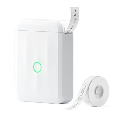 Imagem de Máquina de etiquetar D110 com fita, impressora de etiquetas Bluetooth portátil, mini etiquetador de etiquetas, fácil de usar para smartphone, sem tinta, recarregável para escola, escritório, organização doméstica, branco